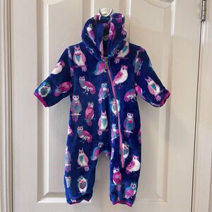Hatley Fleece Owl Print Baby Bunting Suit Blue Pink Girls Size 3-6 Months